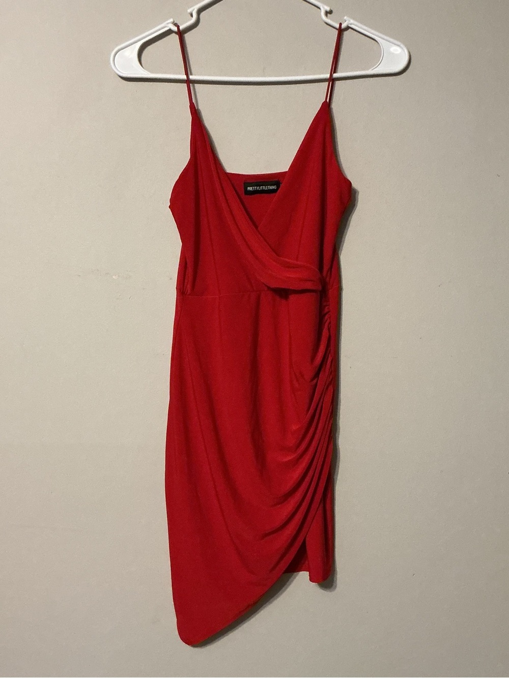 PrettyLittleThing Red Draped Ruched Mini Dress